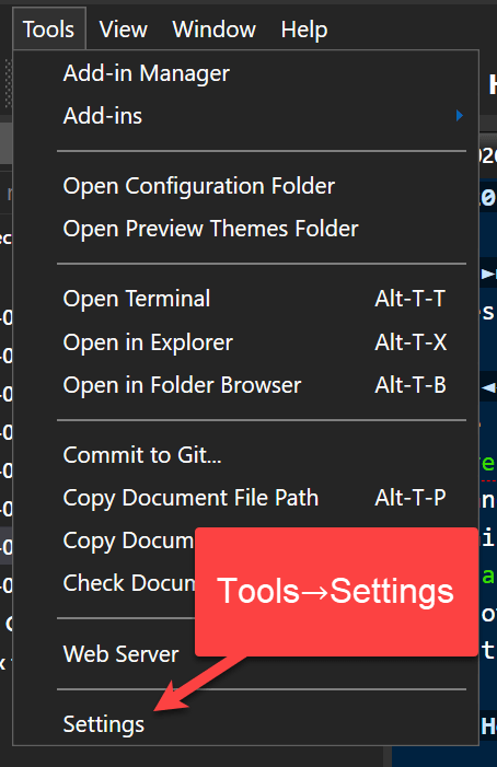 Choose Tools→Settings